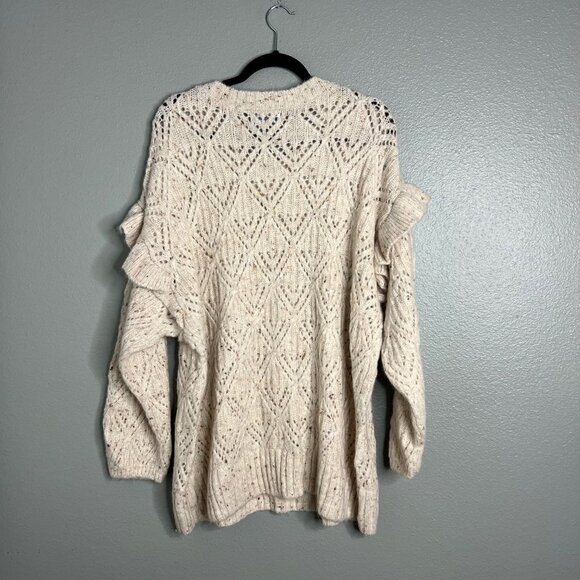 NWOT Old Navy Pointelle Knit Ruffle Sleeve Sweater Cream Plus Size 2X 3X 4X - Picture 7 of 7